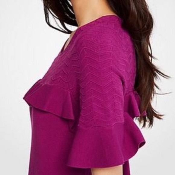 Ann Taylor Ann Taylor Chevron Ruffle Sweater Dress in Black. - Picture 5 of 8